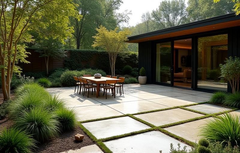 Modern patio with sustainable hardscaping